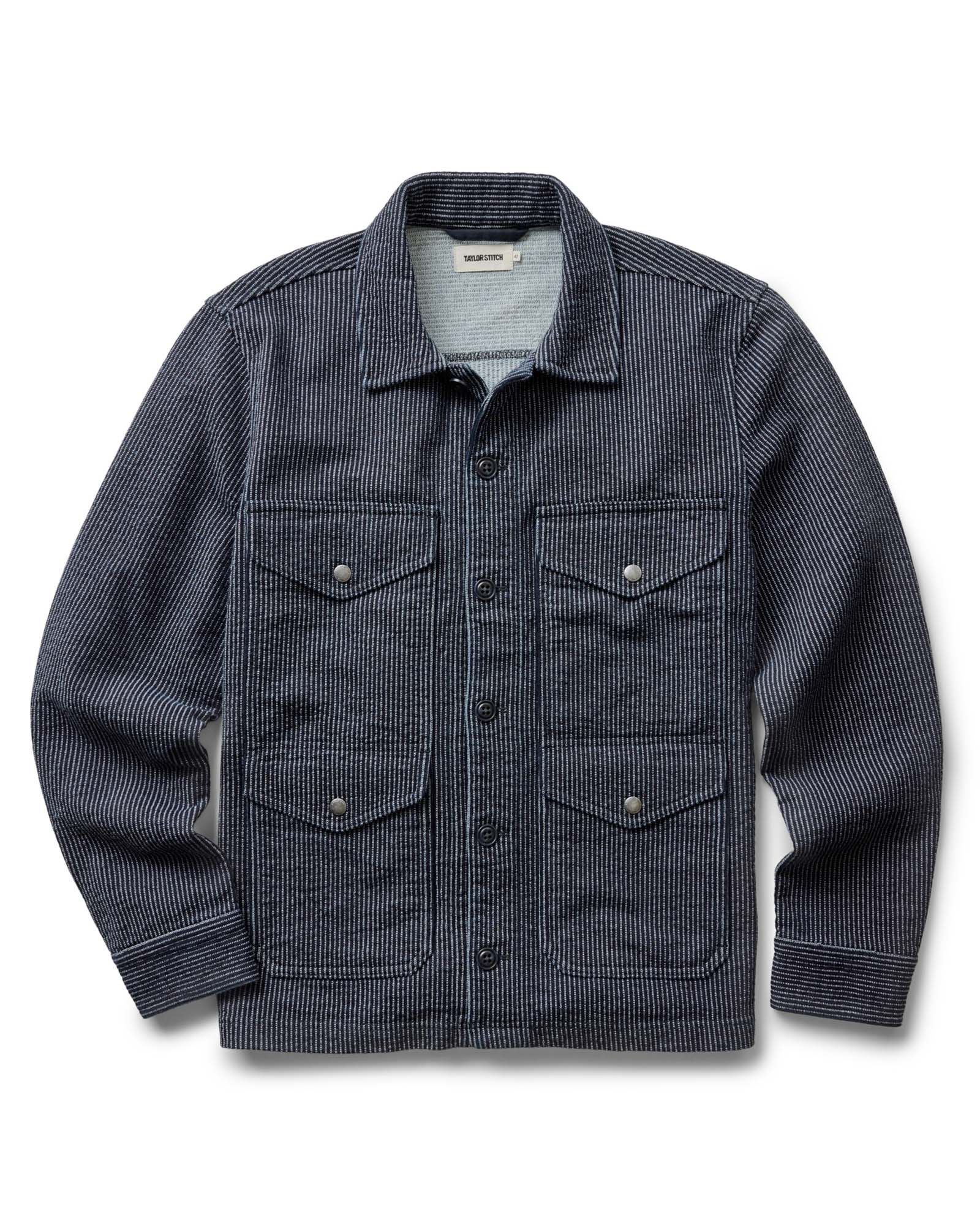 The Jackson Jacket in Rinsed Indigo French Terry Stripe