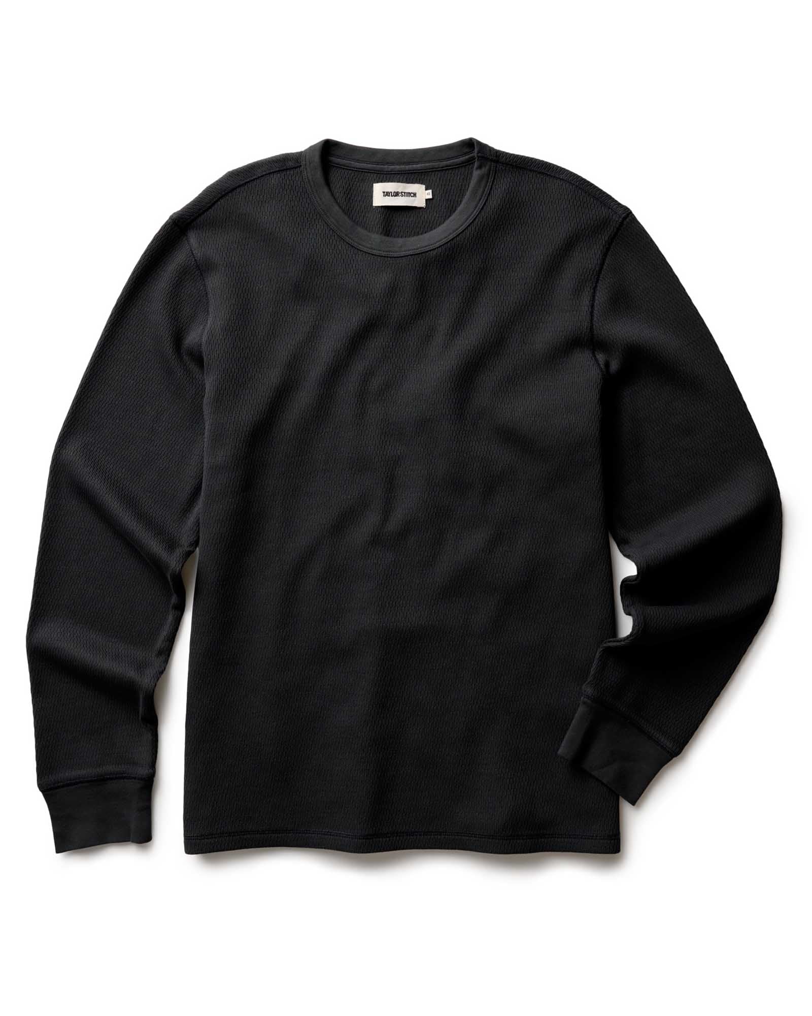The Organic Cotton Crew in Faded Black Waffle